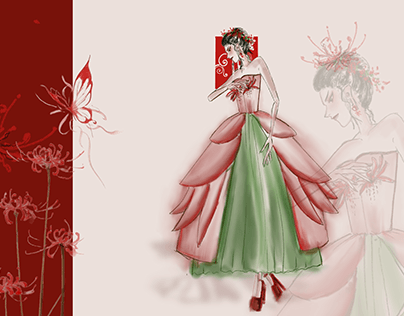 Pink gown spider lily illustration